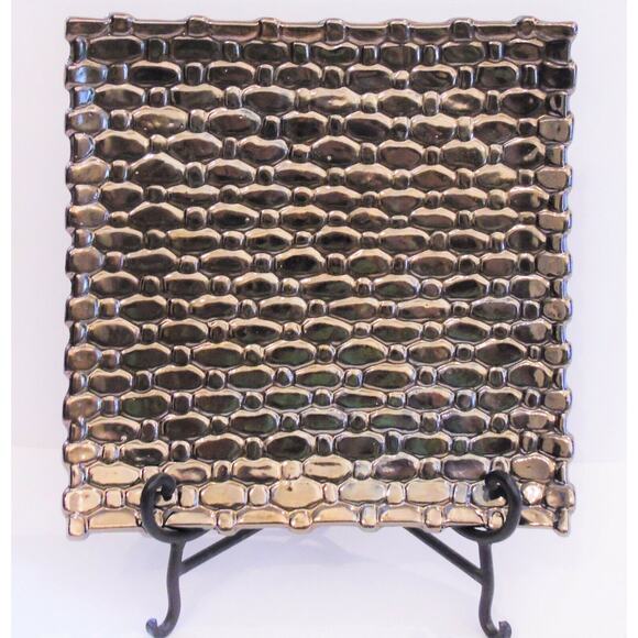 West Elm 12.5" Square Platter Candle Holder Decor Plate Gold Bronze Clay Pottery